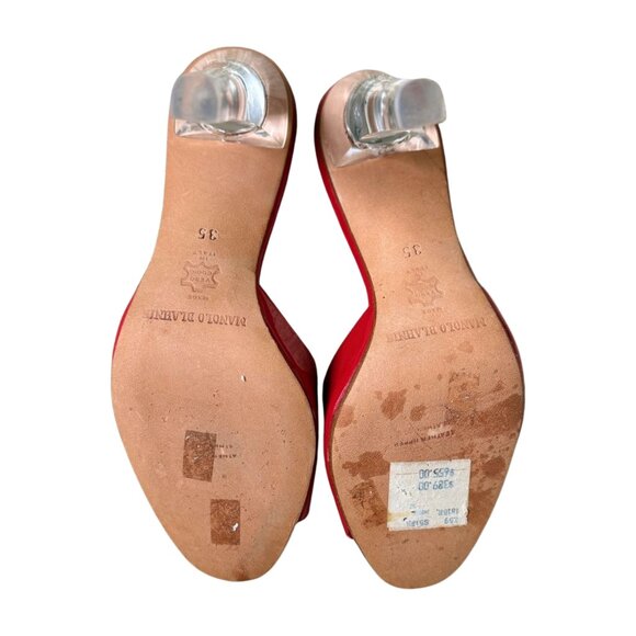 Manolo Blahnik Red Patent Leather Mules | Clear Lucite Heel Slide Sandals 35/5 - Picture 7 of 9